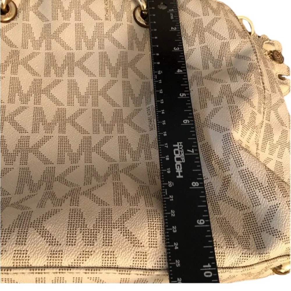 Micheal Kors  large Ivory classic monogram bag gold & tortoise handles - Picture 14 of 16